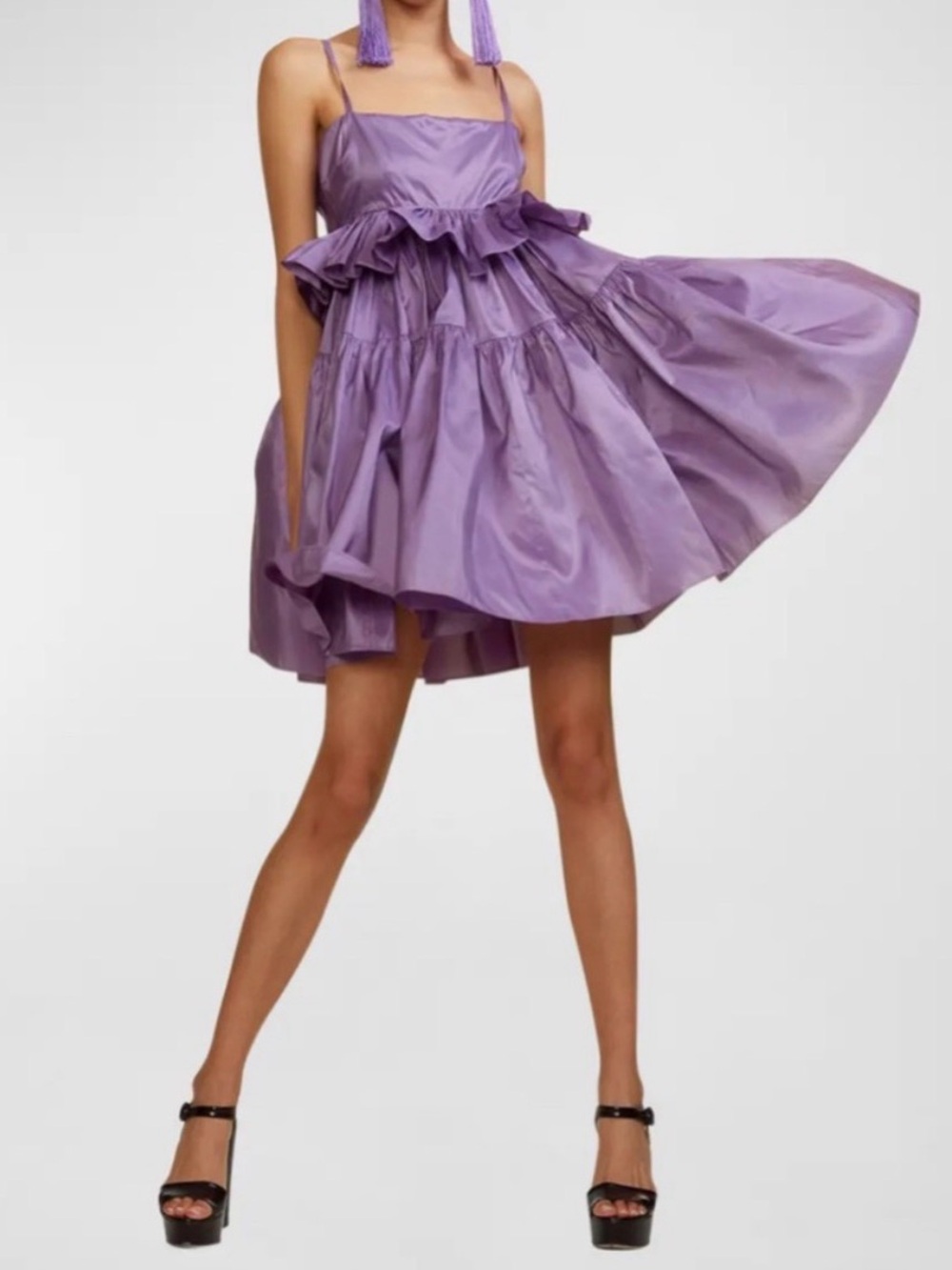 NWT $465 Cynthia Rowley Lilac Tiered Ruffle Spaghetti-Strap Mini Dress